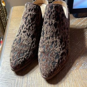 Fuzzy animal print backless booties